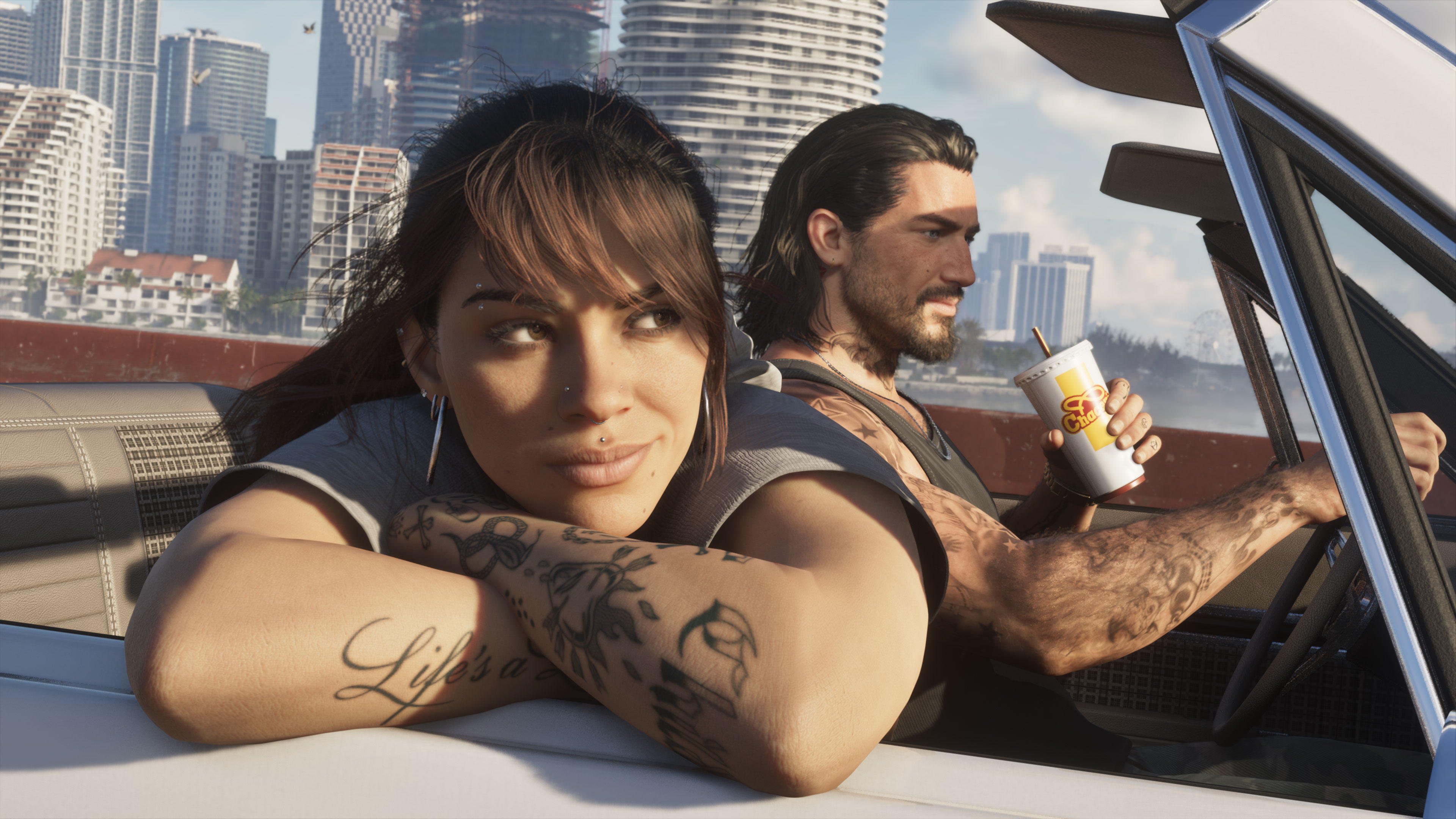 Люсия и Джейсон едут вместе по городу. Официальный скриншот Rockstar Games