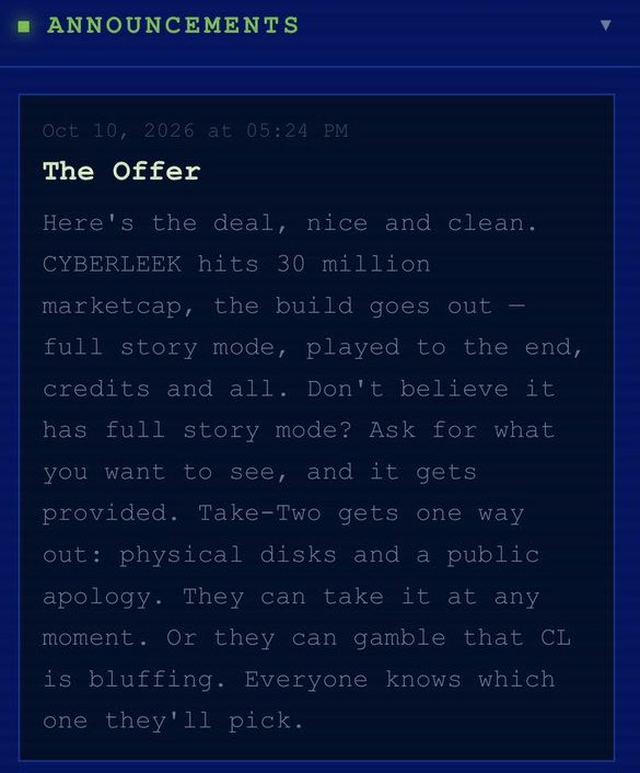 Скриншот сообщения Cyberleek с угрозой выложить полную сборку GTA 6