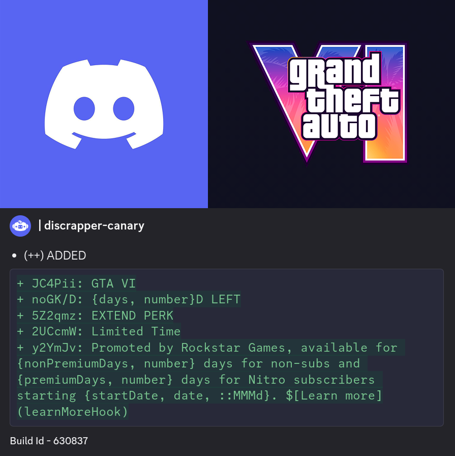 Логотипы Discord и GTA VI над фрагментом кода с упоминанием временной акции