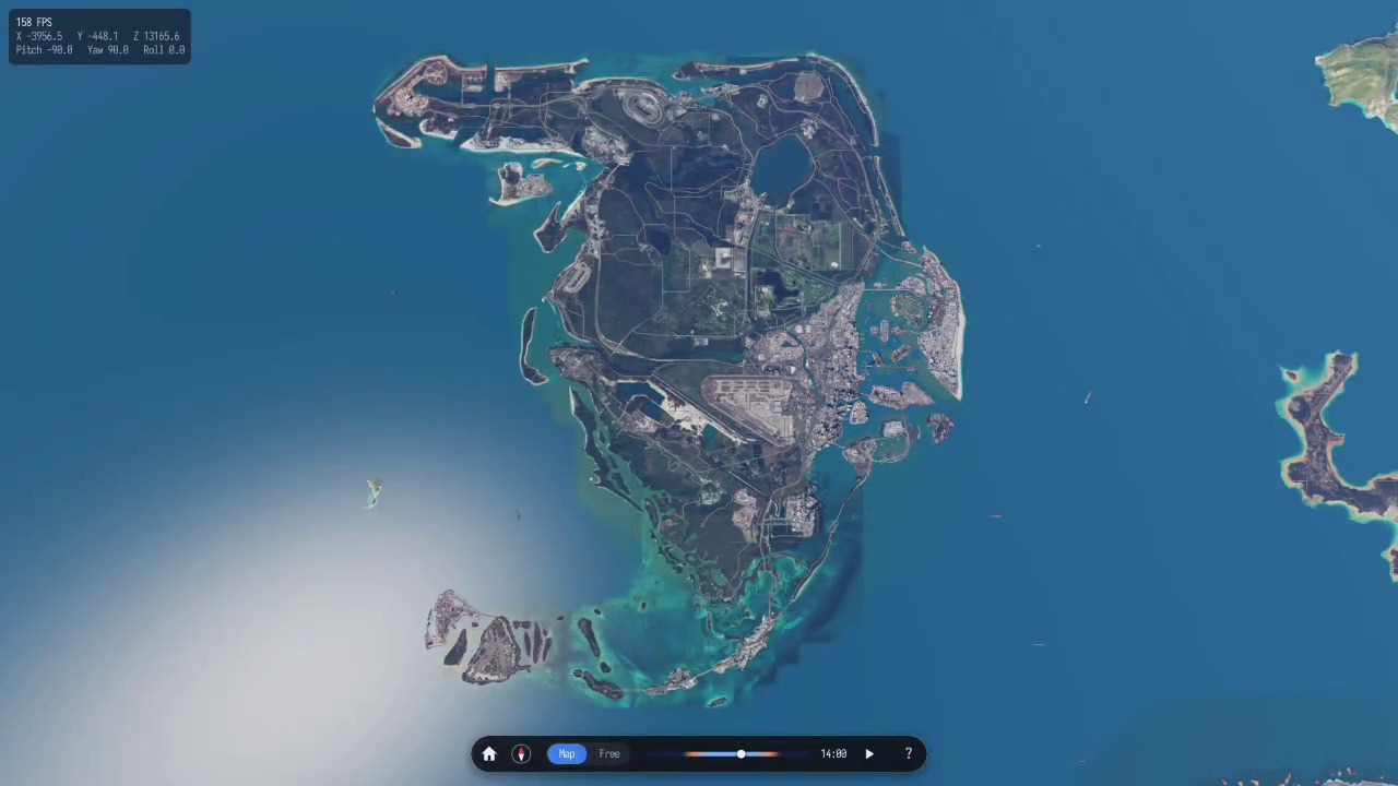 Вид сверху на остров и побережье в видео предполагаемой ранней карты GTA 6