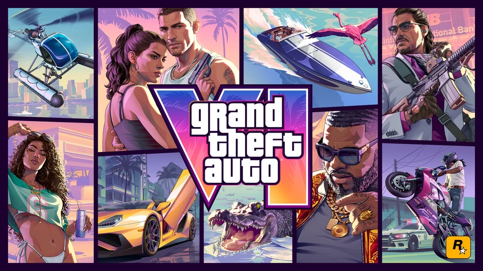 Официальная обложка GTA VI с Джейсоном, Люсией и сценами Вайс-Сити