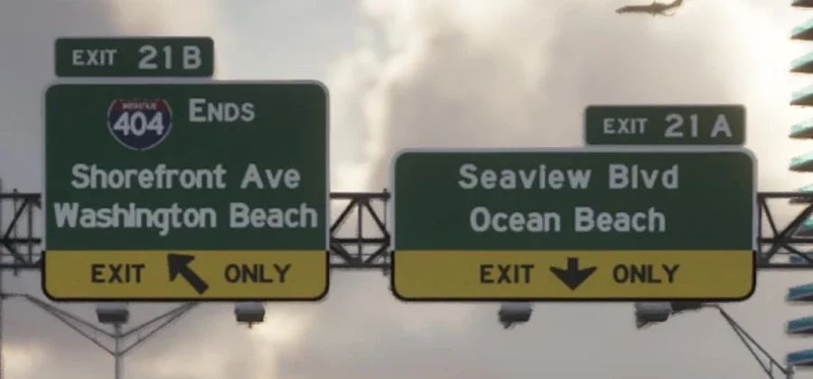 Дорожные указатели на Washington Beach и Ocean Beach в GTA 6
