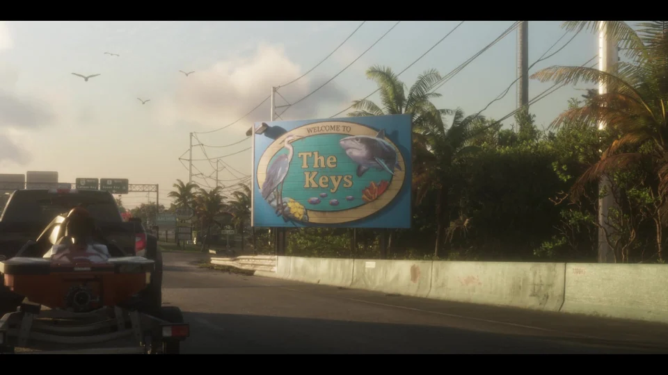 Указатель Goose Key на заднем плане рядом с приветственным щитом The Keys