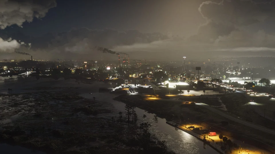 Погода в GTA 6: официальный грозовой пейзаж Амброзии с редакционным заголовком