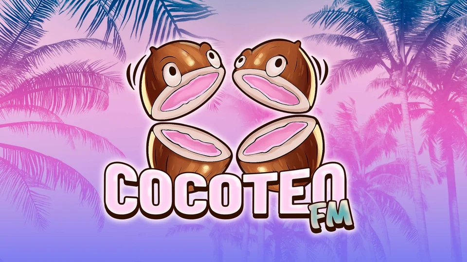 Два разрезанных кокоса с глазами и логотип Cocoteo FM на официальном промоарте Rockstar